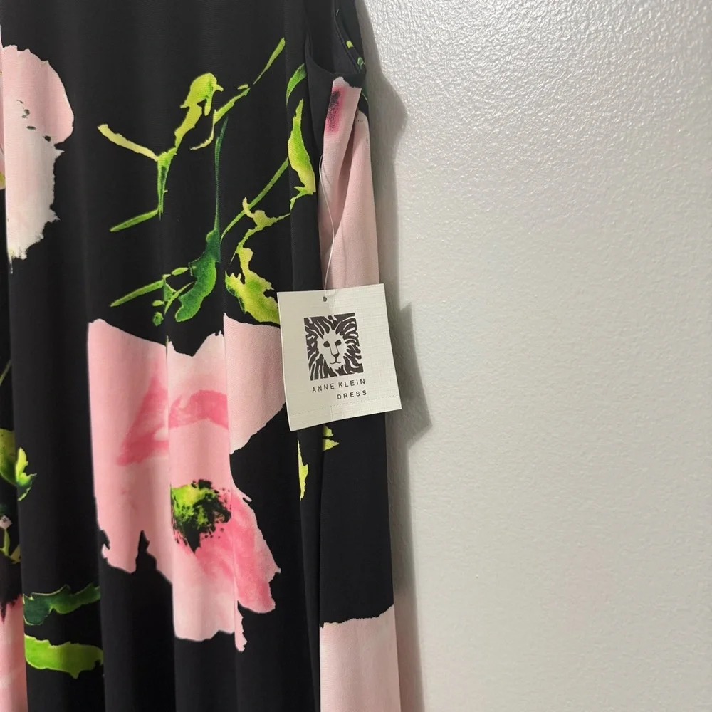 Anne Klein Sleeveless A-Line Floral Dress Women’s 8 NWT Flowy Chic Peony Black